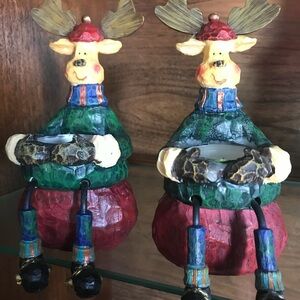 Festive Green and Red Reindeer Tealight Holders